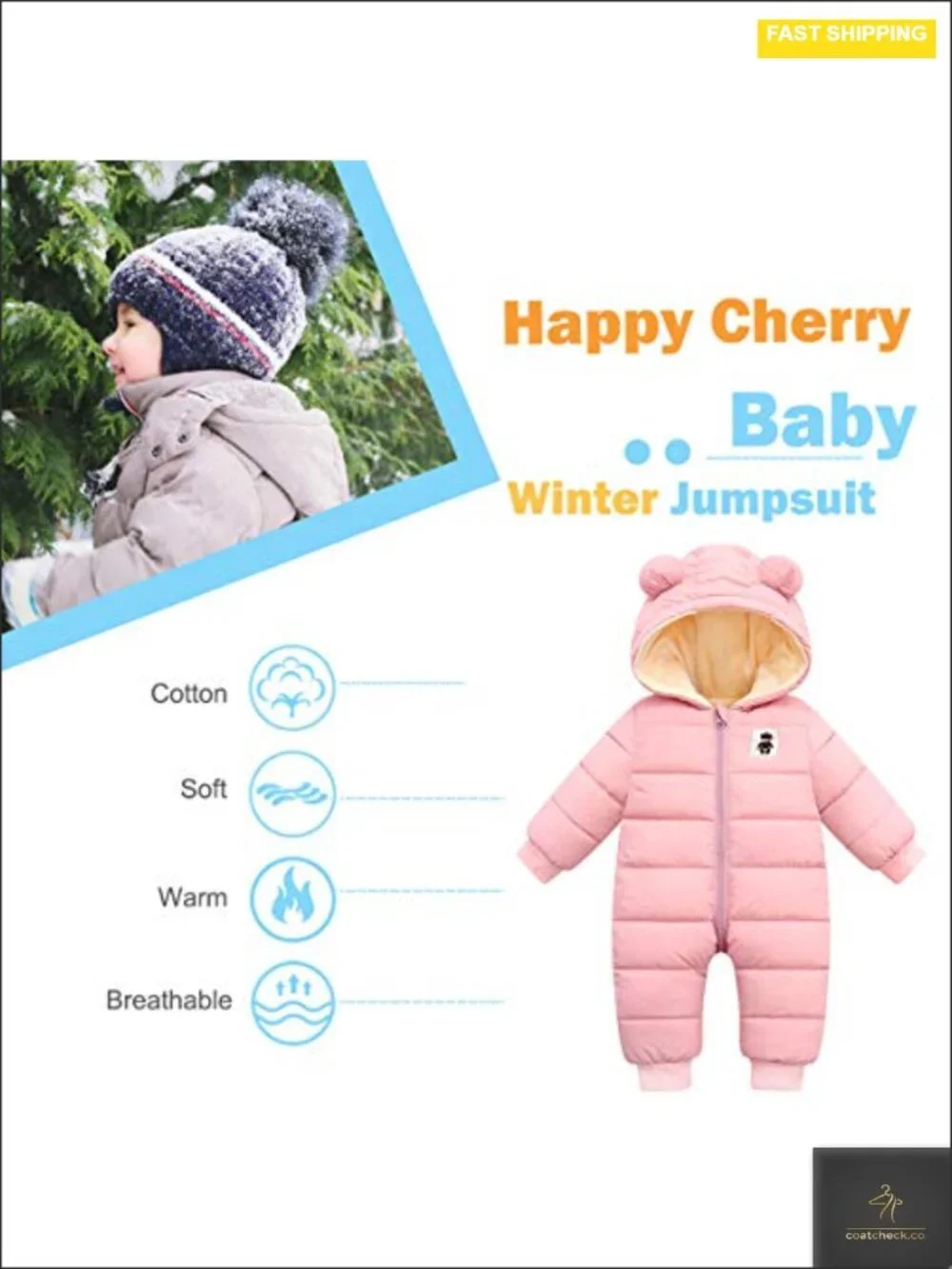 Baby Snowsuit Winter Coat Warm Hoodie Romper Puffer Jacket